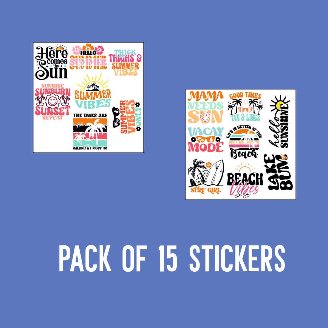 Summer Vibes Vinyl Waterproof Sticker (pack of 15)