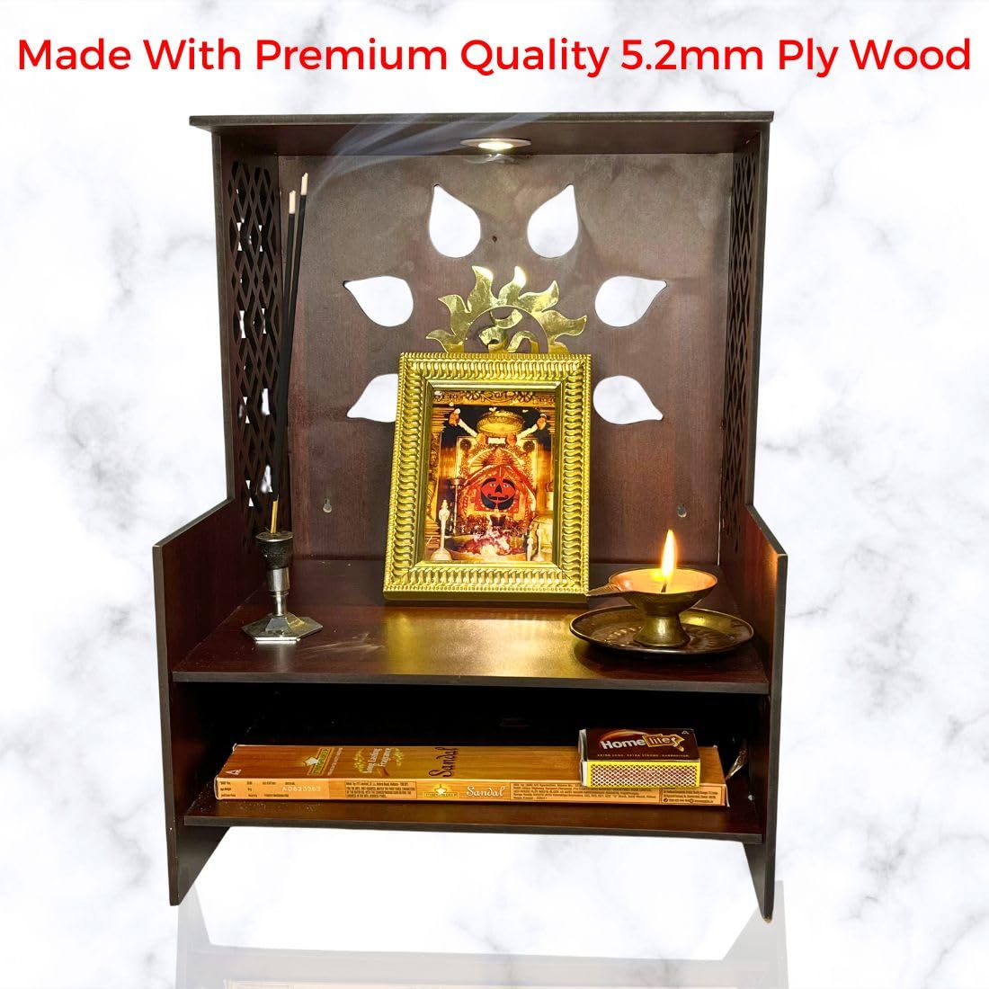 Wooden Temple for Home | Office Pooja Mandir | Pooja Mandir for Home with LED Spot | Wooden Devghar for Home and Office - (Size H-18 W- 11 L-15)