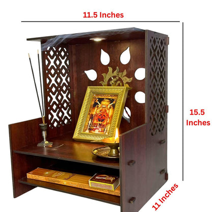 Wooden Temple for Home | Office Pooja Mandir | Pooja Mandir for Home with LED Spot | Wooden Devghar for Home and Office - (Size H-18 W- 11 L-15)