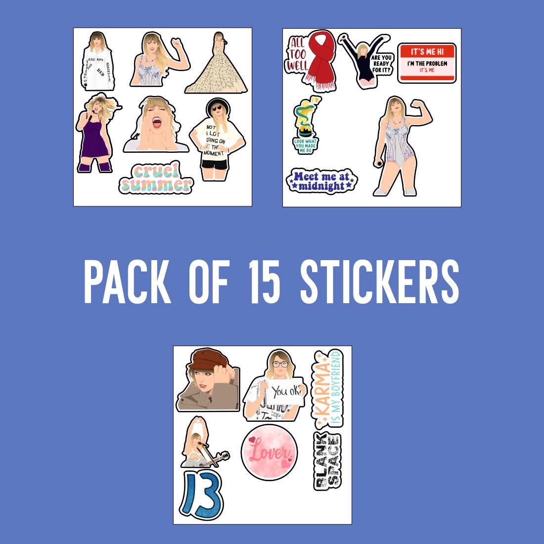 Taylor Swift Vinyl Waterproof Sticker (pack of 15)