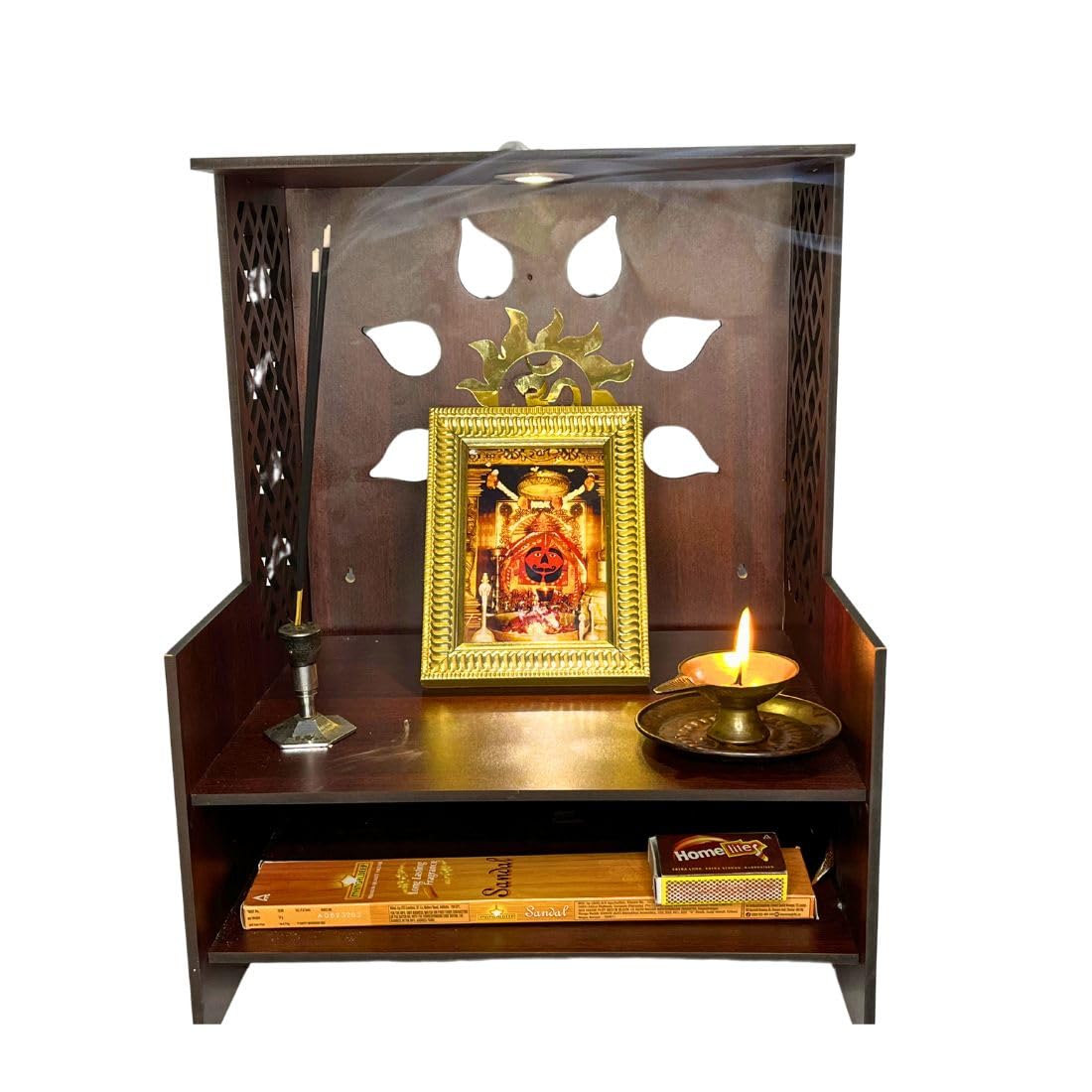 Wooden Temple for Home | Office Pooja Mandir | Pooja Mandir for Home with LED Spot | Wooden Devghar for Home and Office - (Size H-18 W- 11 L-15)