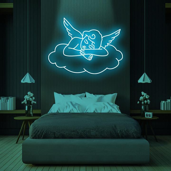 Lovely Bright Blue Angel LED Night Light Room shops Wall Decoration